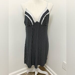 Y2k Black & White Pin Stripe Lace Trim Slip Dress Large